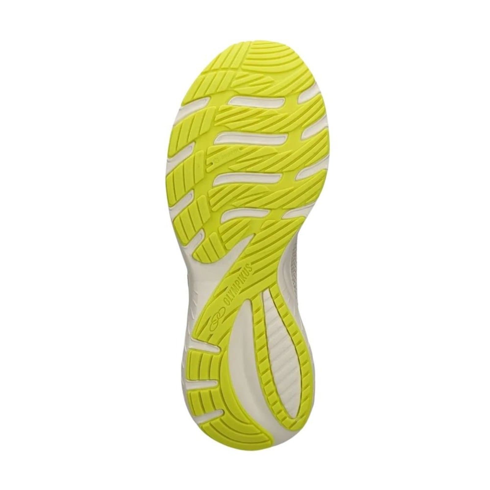 Solado do tênis de corrida Olympikus Swift 5, cores neon e branco.