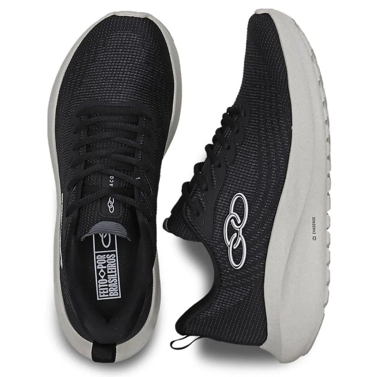 Tênis Olympikus Acqua preto jacquard EVASENSE feminino, vista frontal e lateral