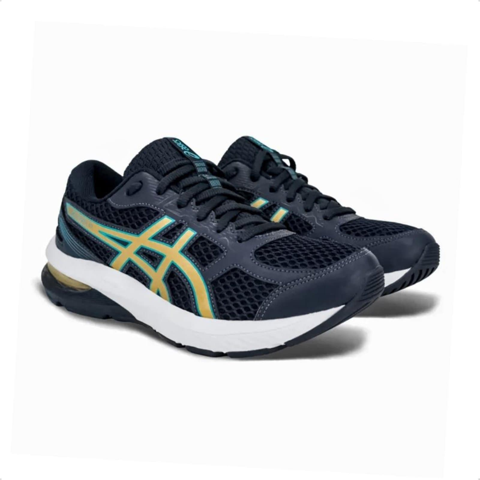 Tênis Asics Gel-Nagoya ST feminino para corrida azul marinho com detalhes verde e amarelo