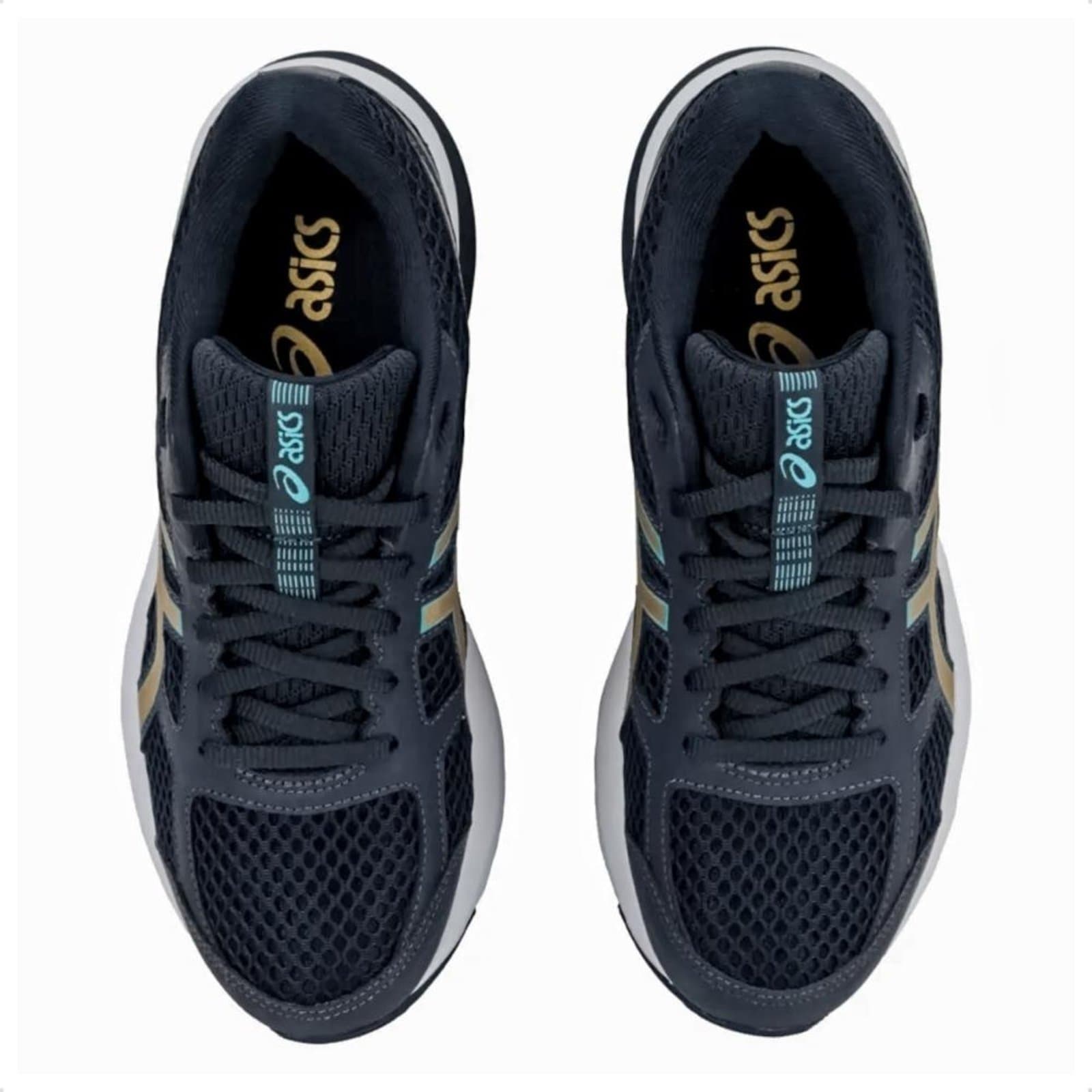 Tênis Asics Gel-Nagoya ST feminino azul marinho com detalhes em azul e ouro.