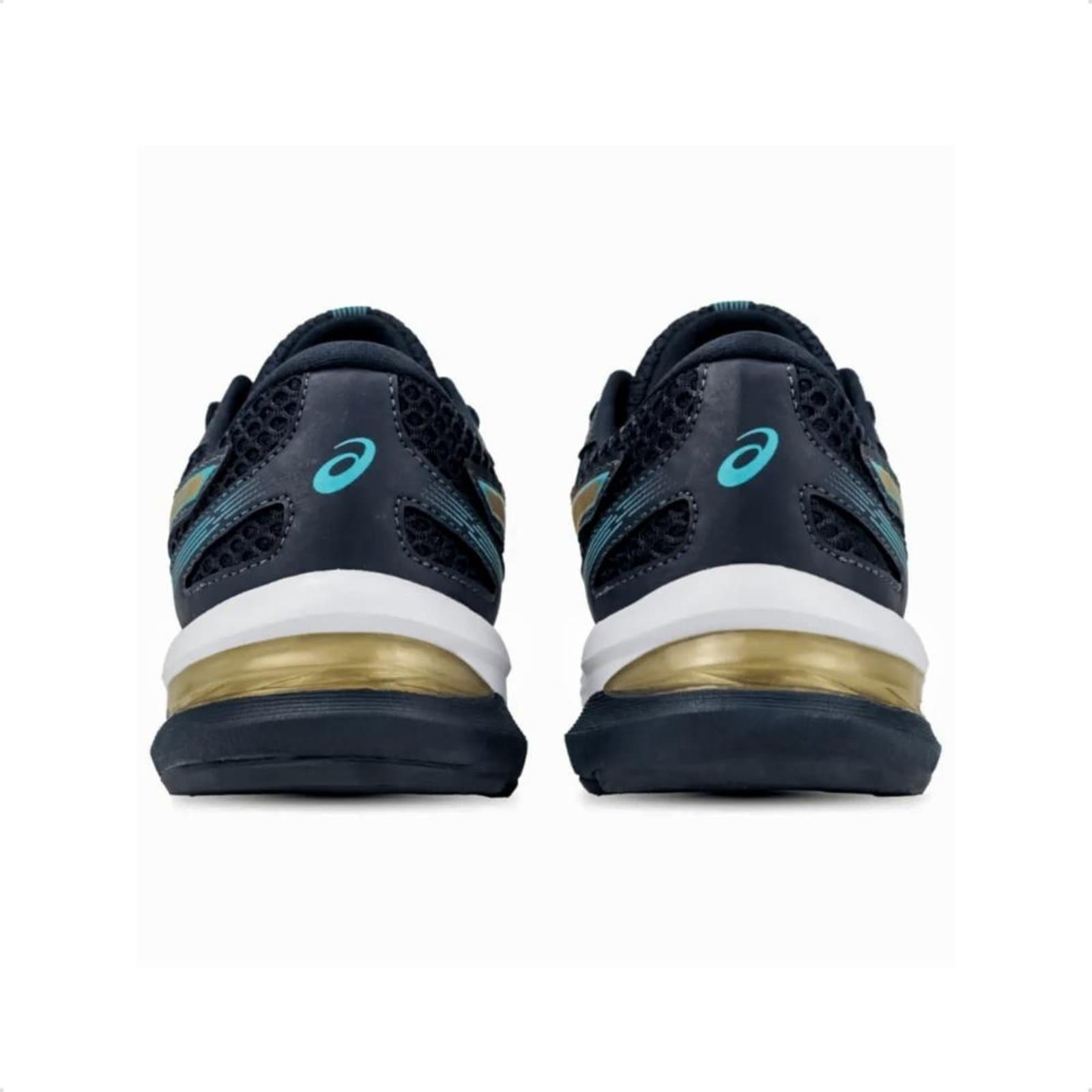 Solado do tênis Asics Gel-Nagoya ST feminino azul marinho com detalhes em ouro.