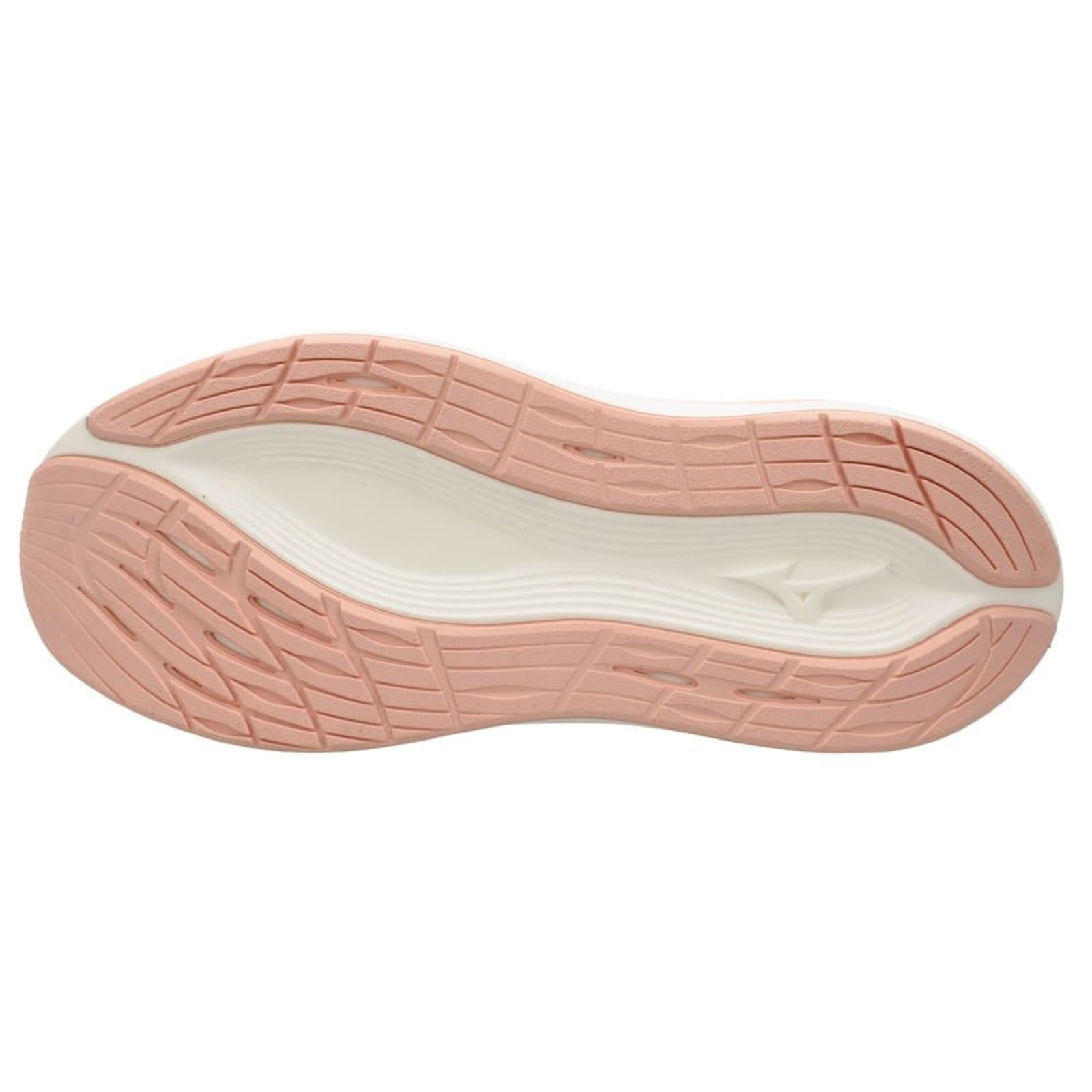 Sola do tênis Mizuno Neo Aura feminino rosa e branco com padrão de ondas.