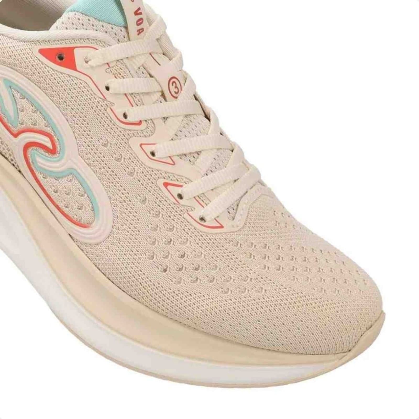Tênis Olympikus Voa 3 feminino para running, cor bege, estilo esportivo.