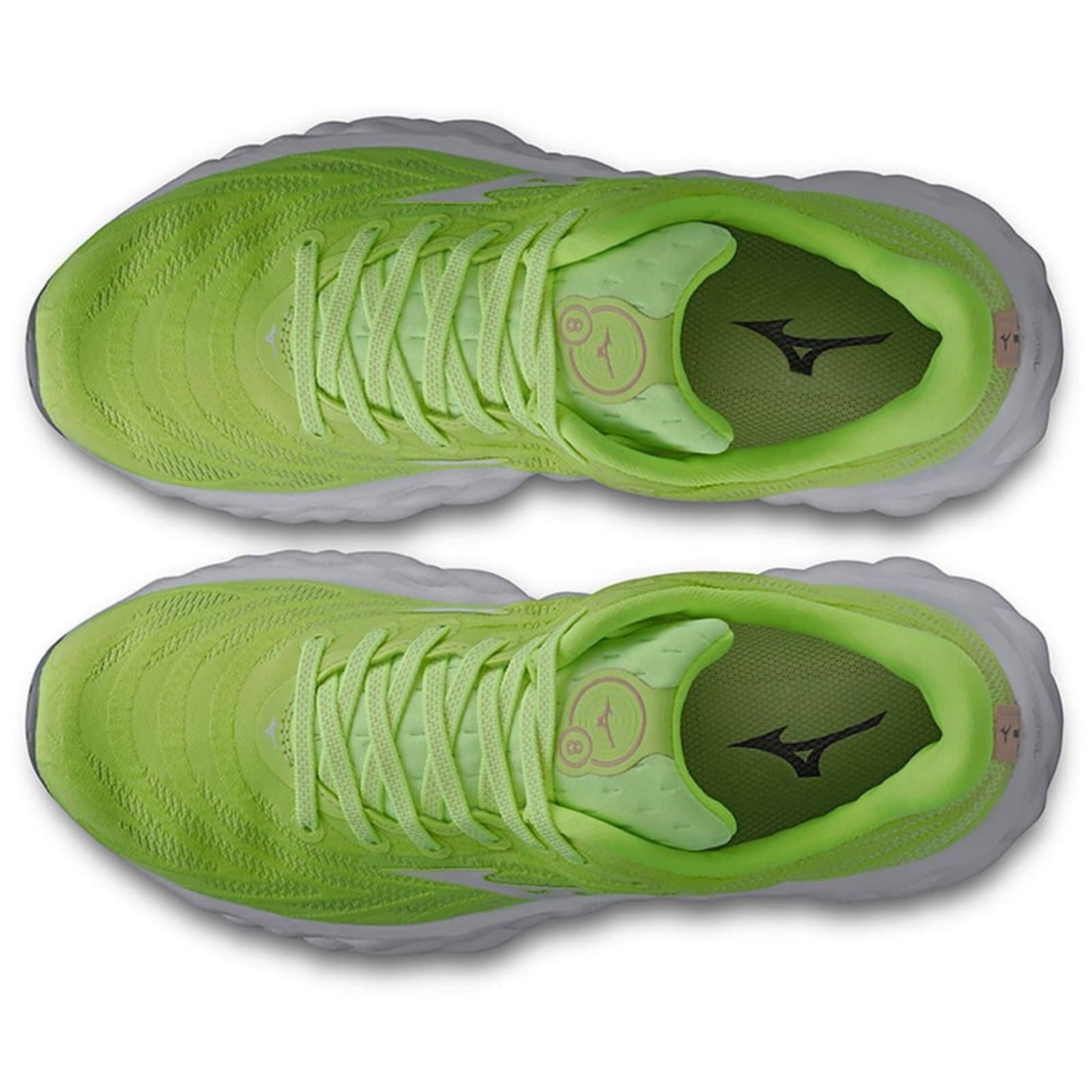 Tênis de corrida Mizuno Wave Sky 8 verde limão com sola ondulada