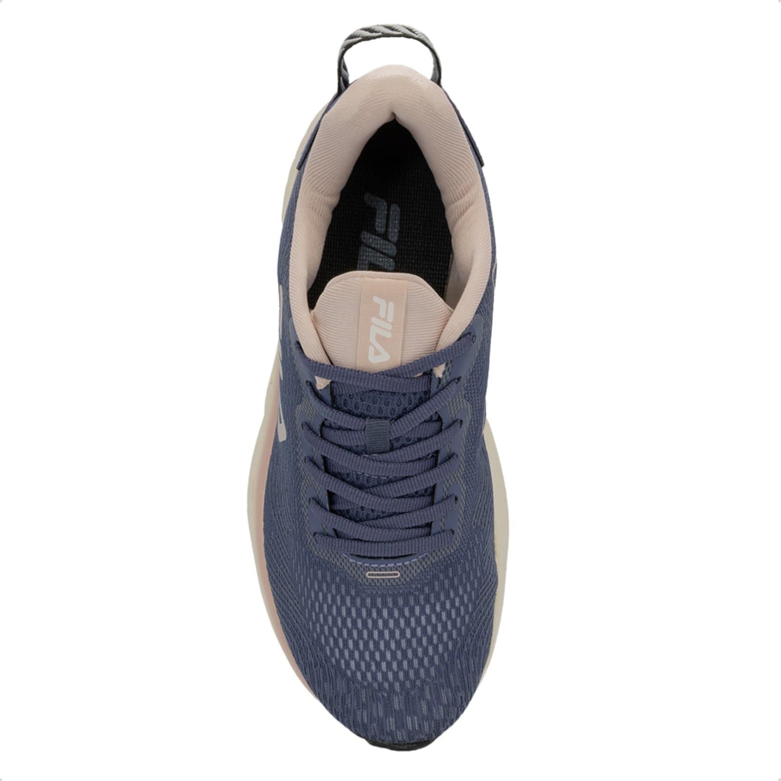 Tênis Fila Maxximus para corrida feminino azul com detalhes em bege.