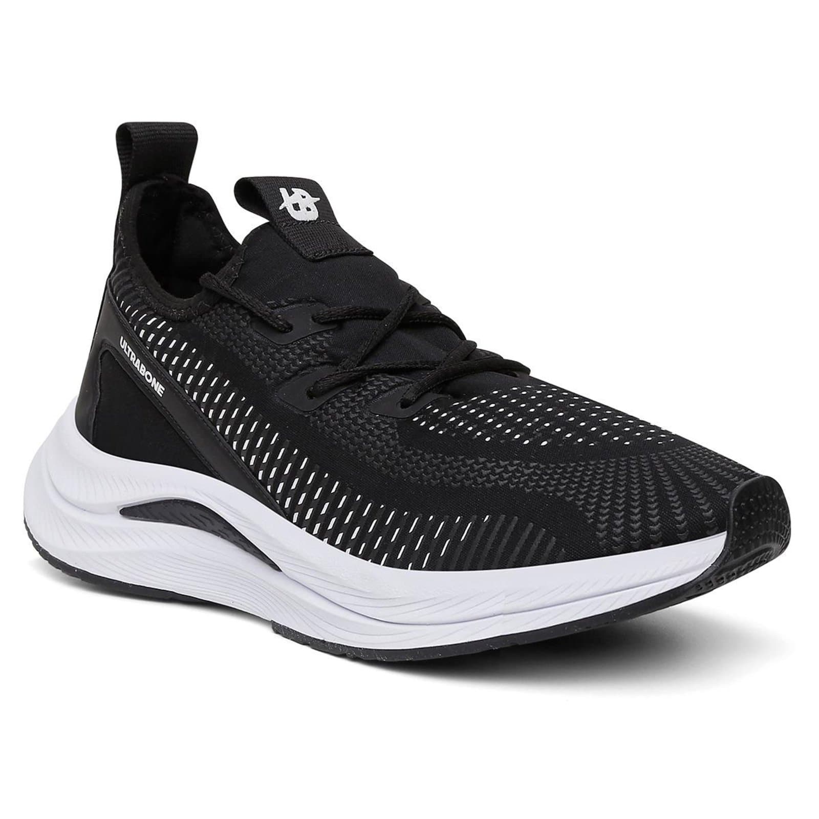 Tênis esportivo ortopédico leve antiderrapante preto e branco para mulheres.