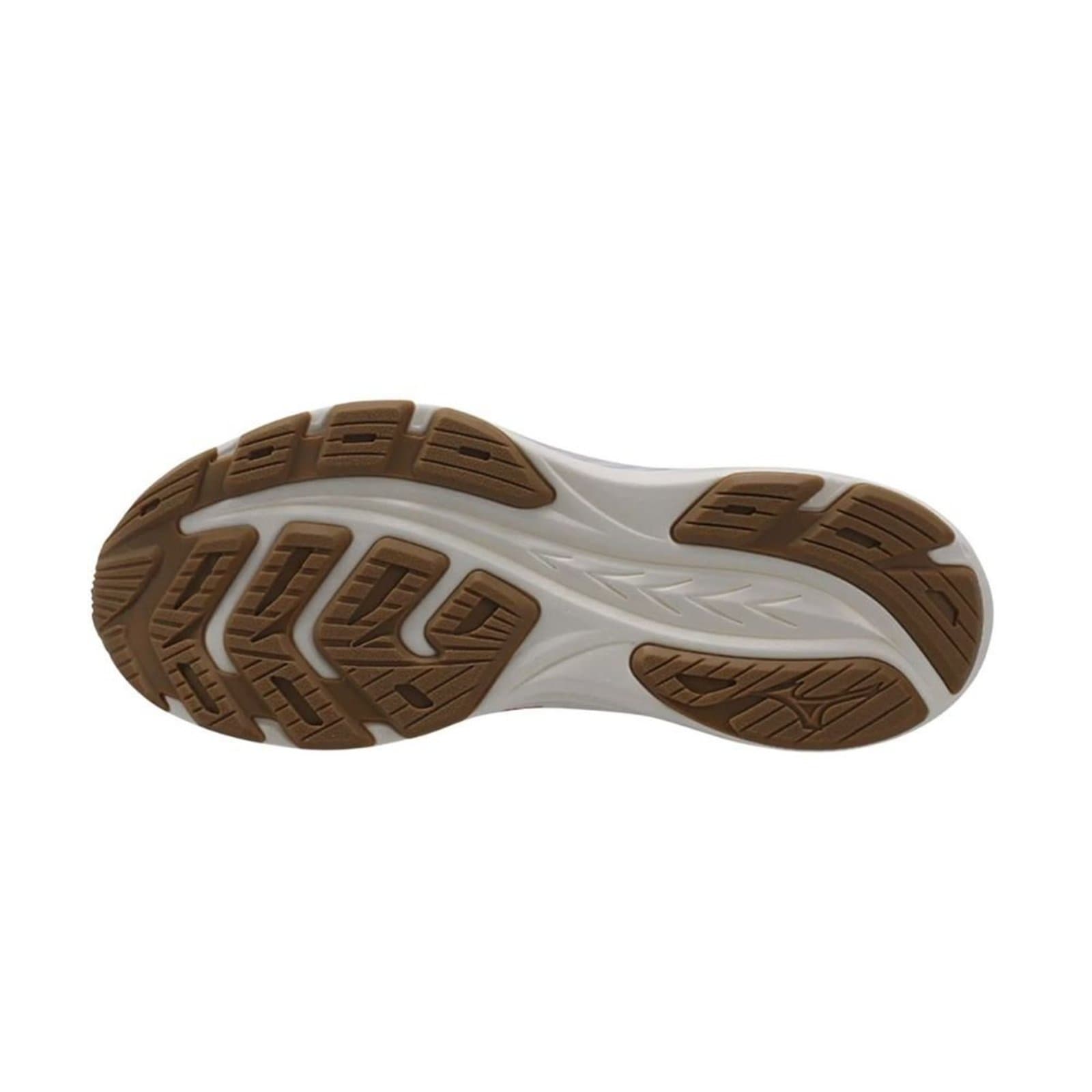 Sola do Mizuno Sunrise Tênis Feminino de Corrida branco com detalhes marrom.