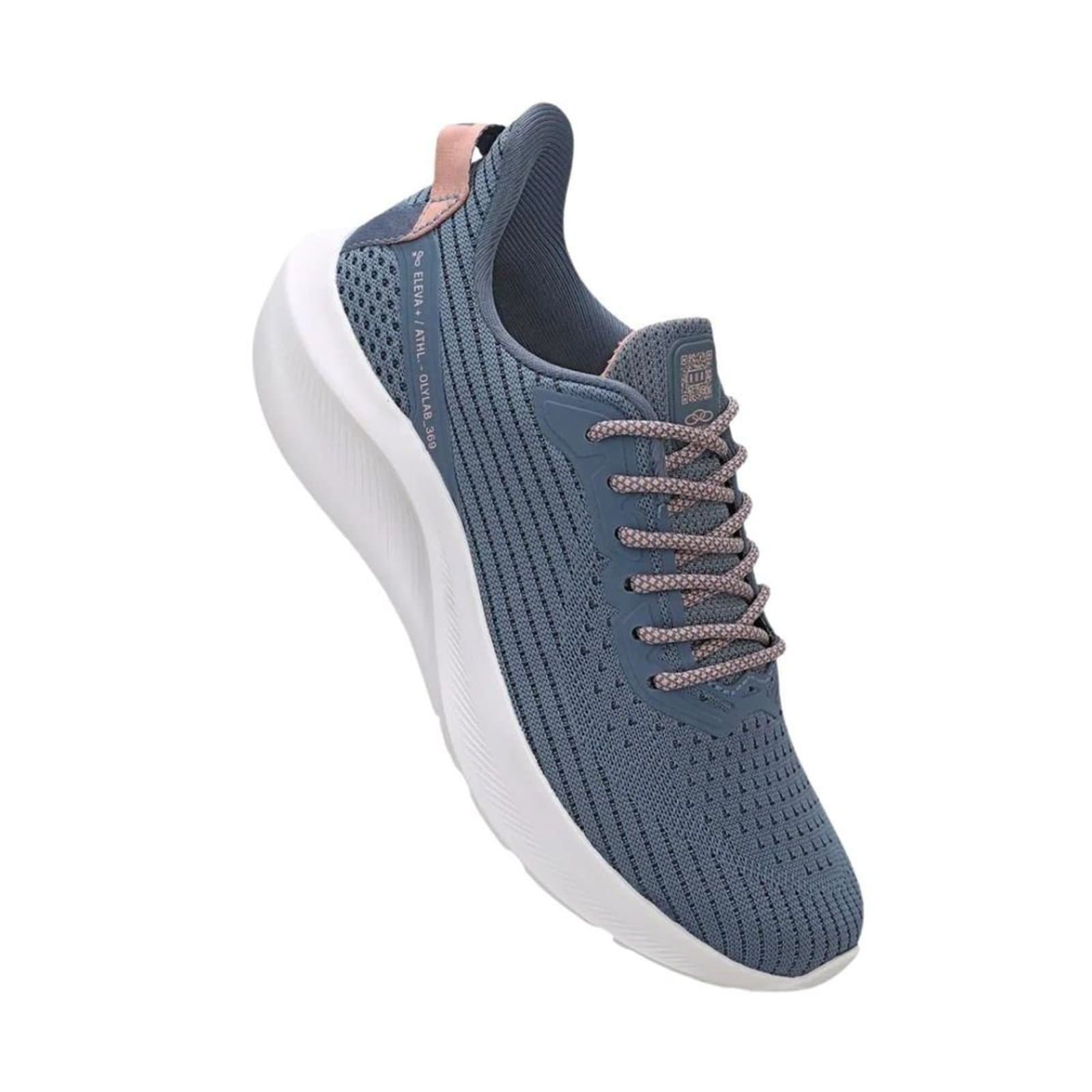 Tênis de corrida feminino Olympikus Rua Azul, azul e rosa, malha respirável, sola branca, design esportivo.