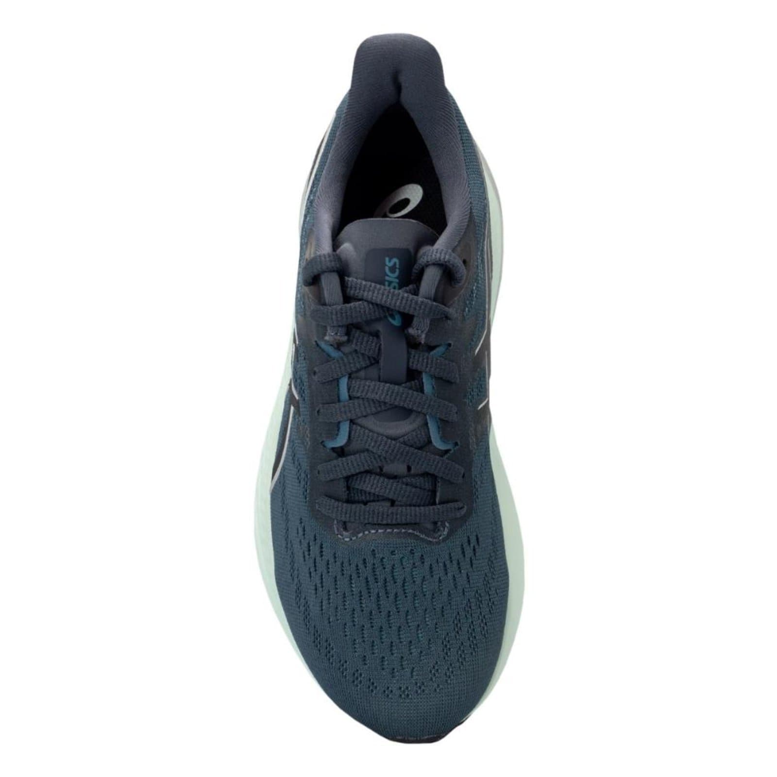 Tênis Asics GT-2000 12 feminino azul e verde, respirável e leve.