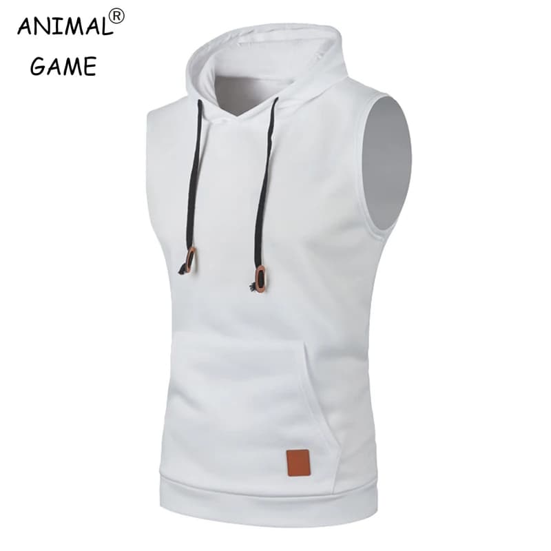 Homens sem mangas hoodies moda casual moletom com capuz masculino musculação regata camisa esportiva colete ginásio