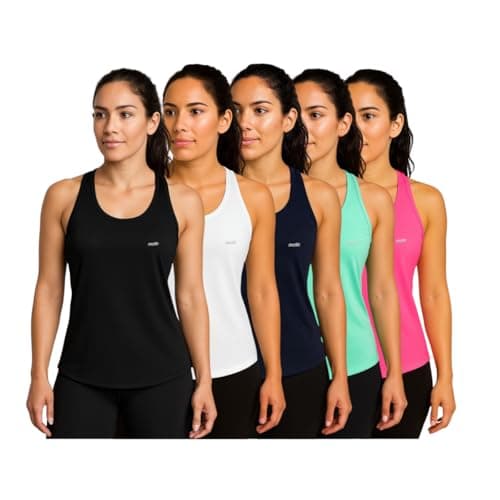 Kit 5 Regata Blusa Feminina DryFit Academia Treino Corrida Fitness Esportiva (BR, Alfa, G, Regular, Preto/Chumbo/Branco/Rosaneon/VerdeAgua)