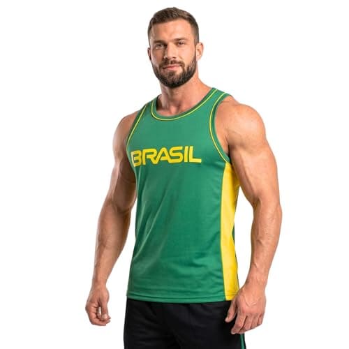 Camisa Regata Masculina Esportiva Treino Academia Esportes Dia-a-Dia Camiseta DryFit (BR, Alfa, M, Regular, Brasil Verde)