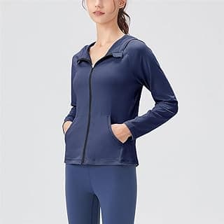 Beyamis Jaqueta esportiva feminina com capuz e bolsos com zíper completos, jaqueta de ioga slim fit e emagrecedora, traje de corrida fitness de secagem rápida
