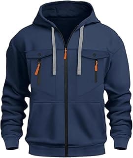 JMSUN Jaqueta Esportiva Masculina de Manga Longa, Casaco com Zíper e Capuz, Modelo Solto Confortável, Forro Interno Acolchoado Ideal para Frio