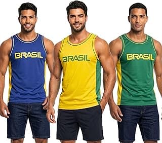 Genérico Kit 3 Regatas Masculina Brasil Academia Fitness Treino Camiseta Regata Esportiva Leve e Respirável